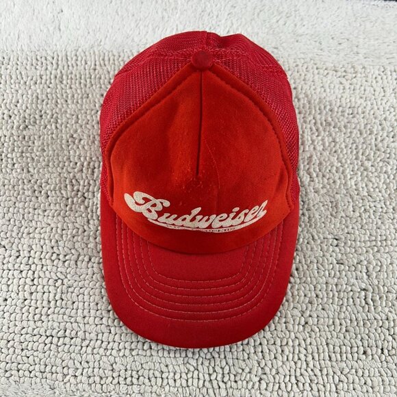 Vintage Budweiser Beer Mesh Snapback Trucker Rope Hat OSFA King Of Beers Cap Red - Picture 2 of 11